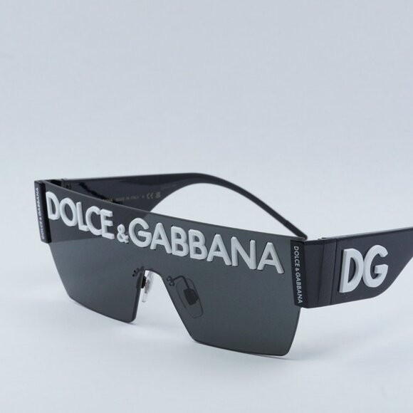 Dolce & Gabbana DG2233 01/87 Sunglasses Black Shield Frame, Grey Lenses main image 5